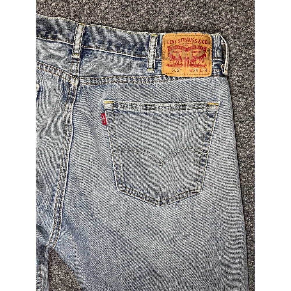 Levi's Men's Light Blue Light Wash Straight Denim Jeans Distressed Cotton 36x32 - Picture 4 of 8